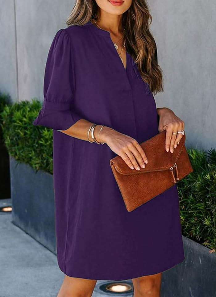 QACOHU Summer Dresses for Women V Neck Ruffle Short Sleeve Casual Shift Dress - Image 3