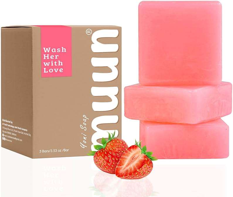 Muun Strawberry Yoni Soap Bar - Pack 3 pH Balancing Cleanser - Probiotics & Natural Ingredients - Gentle Cleansing Formula Eliminates Odor Vaginal Health - Feminine Wash - Moisturizing Intimate - Image 1