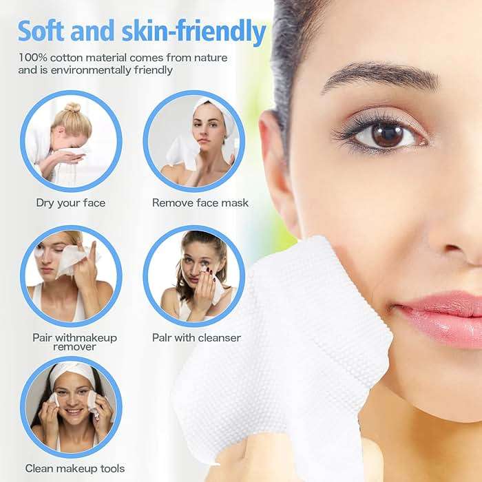 100 Count Disposable Face Towel,Thickening Ultra Soft Washcloths,Facial Cotton Tissue,Lint-free cotton dry wipes Multi-Purpose for Skin Care,Make-up Wipes,Face Wipes and Facial Cleansing - Image 3