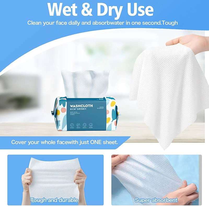 100 Count Disposable Face Towel,Thickening Ultra Soft Washcloths,Facial Cotton Tissue,Lint-free cotton dry wipes Multi-Purpose for Skin Care,Make-up Wipes,Face Wipes and Facial Cleansing - Image 5
