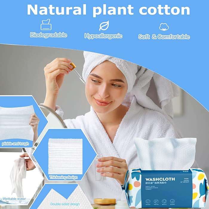 100 Count Disposable Face Towel,Thickening Ultra Soft Washcloths,Facial Cotton Tissue,Lint-free cotton dry wipes Multi-Purpose for Skin Care,Make-up Wipes,Face Wipes and Facial Cleansing - Image 6