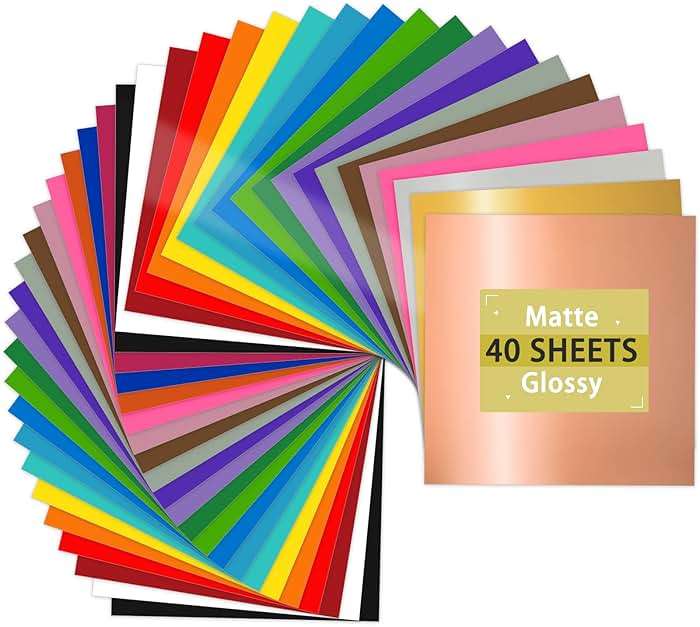 Lya Vinyl Permanent Vinyl - 40Pack (20 Glossy & 20 Matte) Outdoor Permanent Vinyl Sheets Bundle - Self Adhesive Sheets for Party Decoration, Sticker, DIY Mug, Home Decal - Image 1