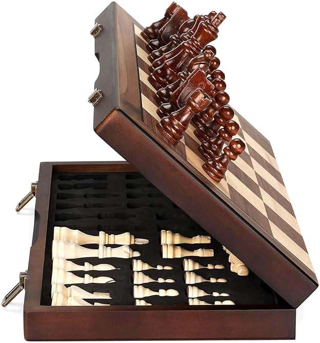 Magnetic Wooden Chess Set for Adults Kids 15'' Chess Board with Handmade Pieces, Folding Portable Travel Unique Chess Sets Game for Tournament Professional Beginner - Image 1