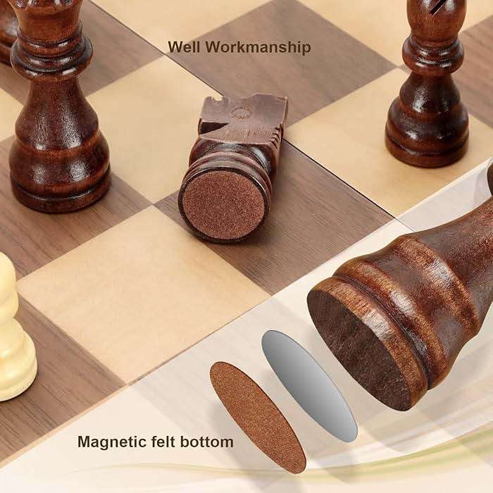 Magnetic Wooden Chess Set for Adults Kids 15'' Chess Board with Handmade Pieces, Folding Portable Travel Unique Chess Sets Game for Tournament Professional Beginner - Image 5