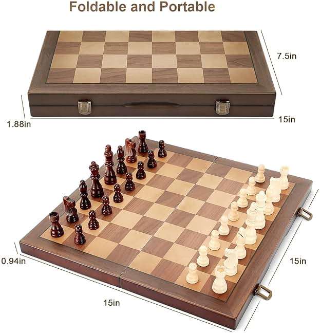 Magnetic Wooden Chess Set for Adults Kids 15'' Chess Board with Handmade Pieces, Folding Portable Travel Unique Chess Sets Game for Tournament Professional Beginner - Image 6
