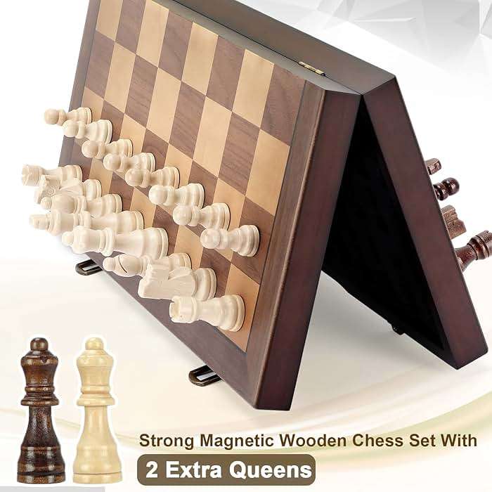 Magnetic Wooden Chess Set for Adults Kids 15'' Chess Board with Handmade Pieces, Folding Portable Travel Unique Chess Sets Game for Tournament Professional Beginner - Image 8