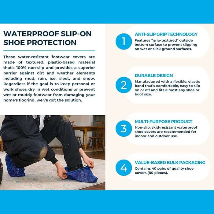 Provizio Supply Waterproof Shoe Covers Disposable Non Slip Extra Large Boot Cover - (40 Pairs) - Image 6