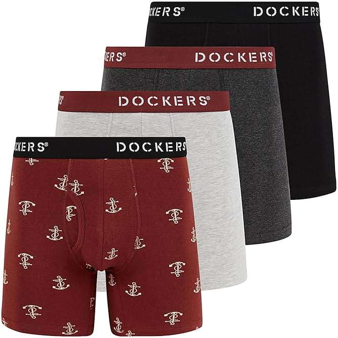 DOCKERS Mens Stretch Boxer Brief Underwear Stretch Cotton Underwear 4 Pack - Image 1
