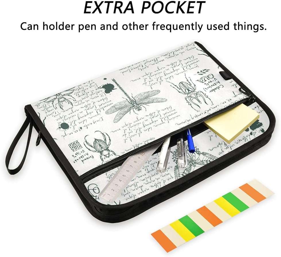 ZZKKO 13 Pockets Expanding File Folder Hand-Drawn Insects Vintage with Sticky Labels Accordion File Folder Document Organizer Letter Size A4 Papers Expandable File Keeper - Image 2
