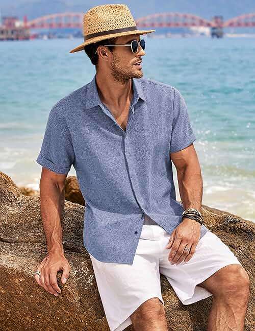 COOFANDY Men's Linen Shirts Short Sleeve Casual Shirts Button Down Shirt for Men Beach Summer Wedding Shirt - Image 4