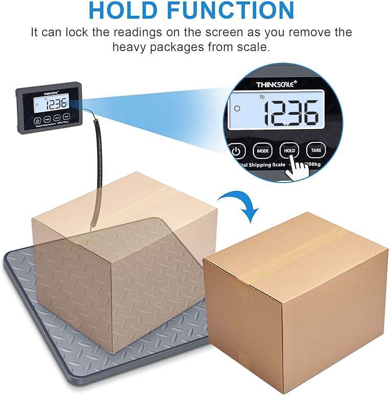 THINKSCALE Shipping Scale, 440 lbs/1 oz Highly Accurate Postal Scale with Hold/Tare/LCD Display, Lightweight Digital Postage Scale for Packages/Luggage/Post Office/Dog, Battery & AC Adapter Included - Image 3