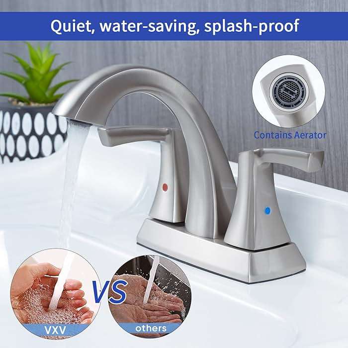 VXV Bathroom Faucet Brushed Nickel, 2 Handles Low Arc Bathroom Sink Faucets, 4 Inch Centerset Bath Lavatory Faucets with Pop-up Drain & Faucet Supply Lines (BN) - Image 6