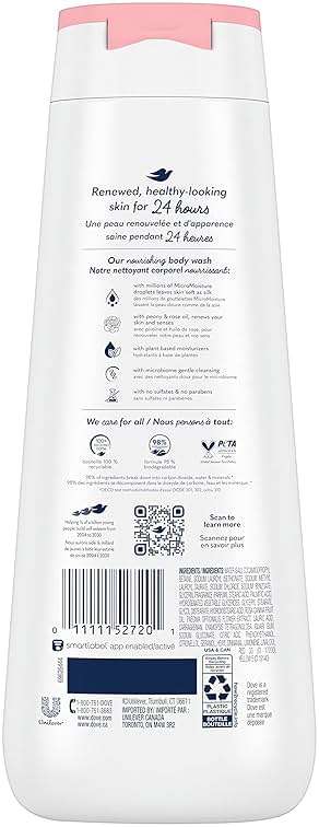 Dove Body Wash 4 Count Renewing Peony and Rose Oil for Renewed, Healthy-Looking Skin Gentle Skin Cleanser with 24hr Renewing MicroMoisture 20 oz - Image 2