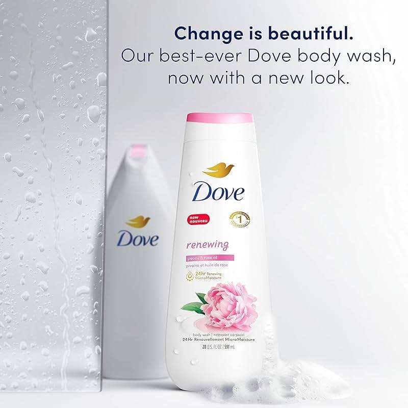 Dove Body Wash 4 Count Renewing Peony and Rose Oil for Renewed, Healthy-Looking Skin Gentle Skin Cleanser with 24hr Renewing MicroMoisture 20 oz - Image 3