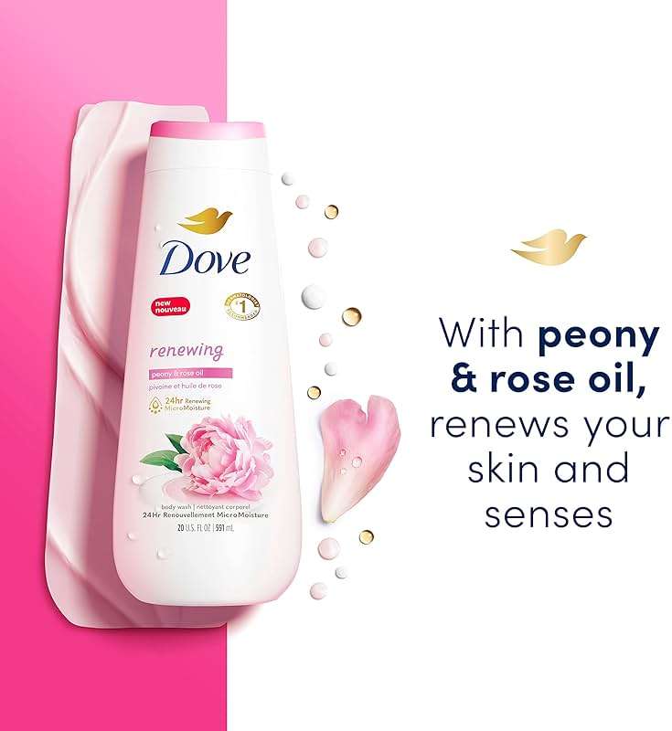 Dove Body Wash 4 Count Renewing Peony and Rose Oil for Renewed, Healthy-Looking Skin Gentle Skin Cleanser with 24hr Renewing MicroMoisture 20 oz - Image 4