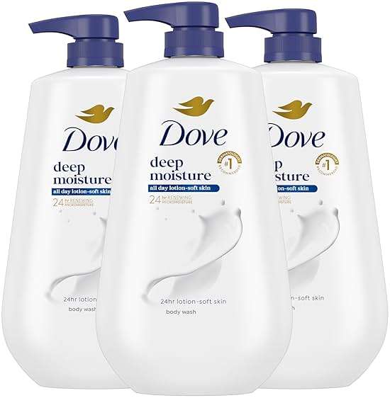 Dove Body Wash with Pump 3 Count Deep Moisture for 24hr Lotion-Soft Skin Moisture Moisturizing Skin Cleanser with No Sulfates No Parabens - Image 1