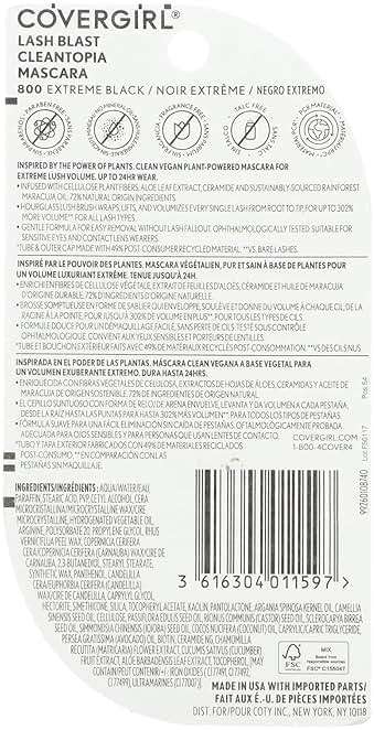Covergirl Lash Blast Cleantopia Mascara, Volumizing, Smudge-Proof, Vegan Formula, Extreme Black 800, 1 Count - Image 2