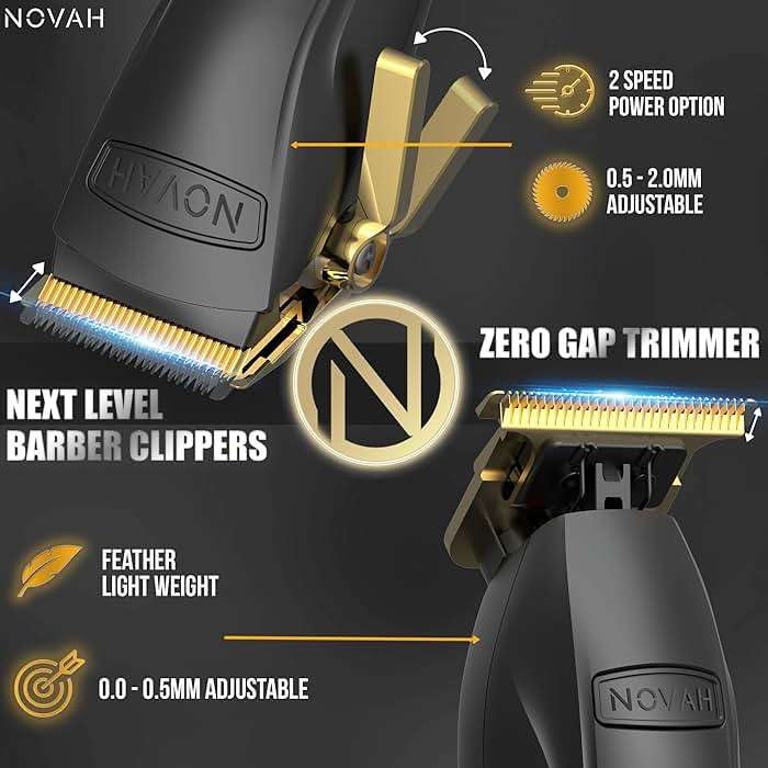 Novah® Professional Hair Clippers for Men, Professional Barber Clippers and Trimmer Set, Mens Cordless Hair Clipper for Barbers Haircut Fading Kit Fade - Gold - Image 2
