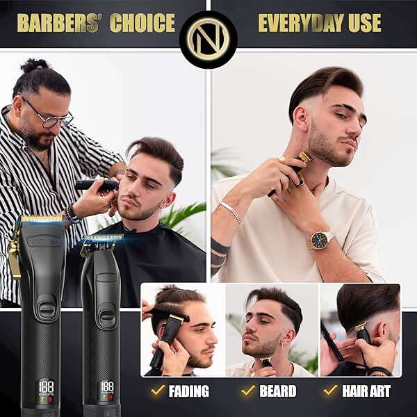 Novah® Professional Hair Clippers for Men, Professional Barber Clippers and Trimmer Set, Mens Cordless Hair Clipper for Barbers Haircut Fading Kit Fade - Gold - Image 4