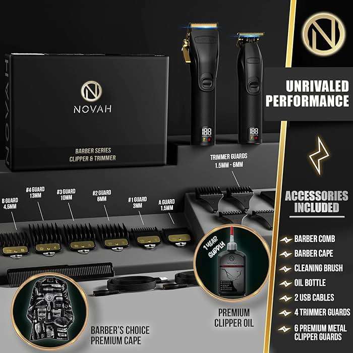 Novah® Professional Hair Clippers for Men, Professional Barber Clippers and Trimmer Set, Mens Cordless Hair Clipper for Barbers Haircut Fading Kit Fade - Gold - Image 5
