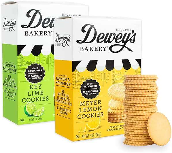Dewey's Bakery Meyer Lemon & Key Lime Moravian Style Thin Cookies Variety Pack, Bakery Fresh with Real Simple Ingredients, Low Calorie Snack, No Artificial Flavors or Synthetic Colors, 9oz (Pack of 2) - Image 1
