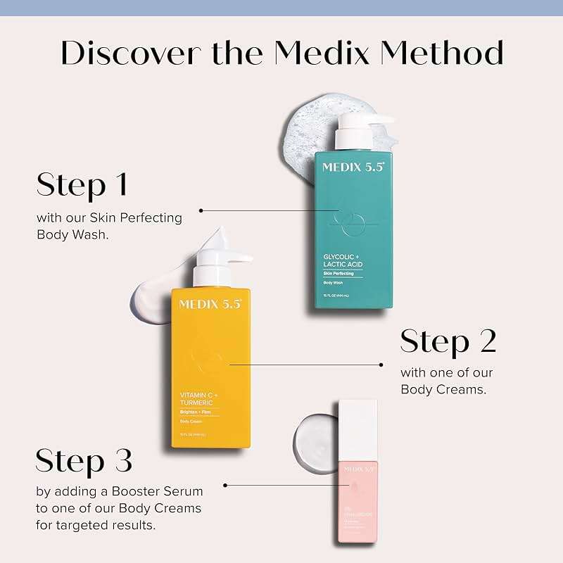 MEDIX 5.5 Exfoliating AHA Glycolic Acid Face & Body Wash Cleanser + Vitamin C Moisturizing Body Cream Lotion Skin Care 2PC Set | Alpha Hydroxy Acid & Lactic Acid Foaming Face Wash, 2-PC - Image 2