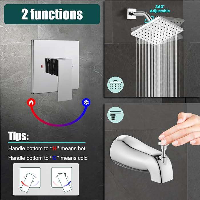 Heyalan Shower Faucet Set with Tub Spout, Bathtub and Shower Trim Kit with Valve, Single Handle Bathroom Shower Faucet Set 6 Inch Square Rainfall Shower Head, Polished Chrome - Image 5
