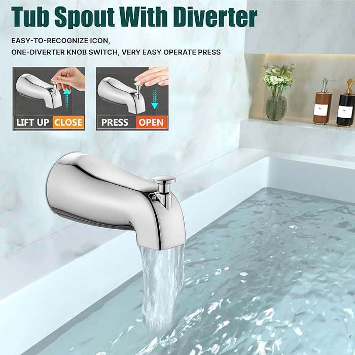 Heyalan Shower Faucet Set with Tub Spout, Bathtub and Shower Trim Kit with Valve, Single Handle Bathroom Shower Faucet Set 6 Inch Square Rainfall Shower Head, Polished Chrome - Image 6