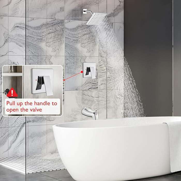 Heyalan Shower Faucet Set with Tub Spout, Bathtub and Shower Trim Kit with Valve, Single Handle Bathroom Shower Faucet Set 6 Inch Square Rainfall Shower Head, Polished Chrome - Image 9