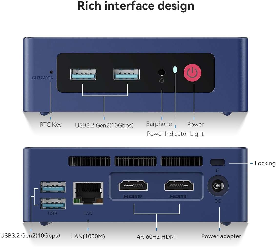Beelink Mini S12 Pro Mini PC, Intel 12th Gen N100 (4C/4T, up to 3.4GHz), 16GB DDR4, 500GB SSD, Desktop Computer Support Dual HDMI 4K@60Hz, WiFi 6, BT5.2, NAS, Low Power - Image 5