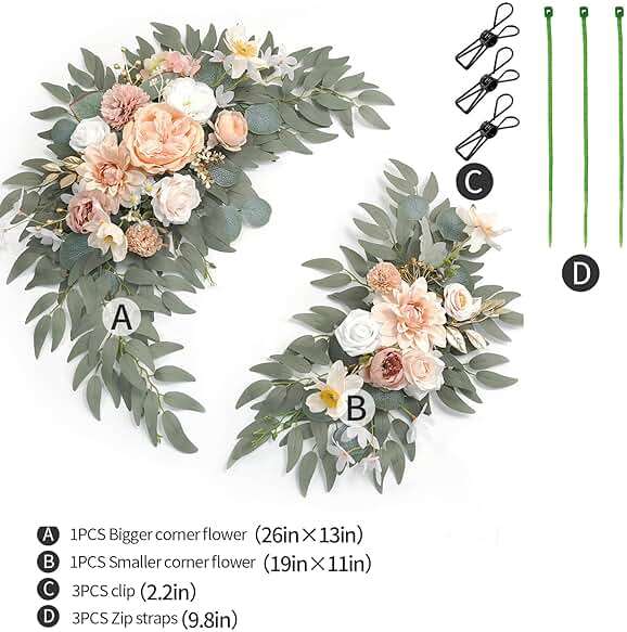 Piklado Faux Flower Swag Set of 2 for Wedding Welcome Signs Floral Swag Wedding Reception Ceremony Signs Decor (Champagne & Pink) - Image 3