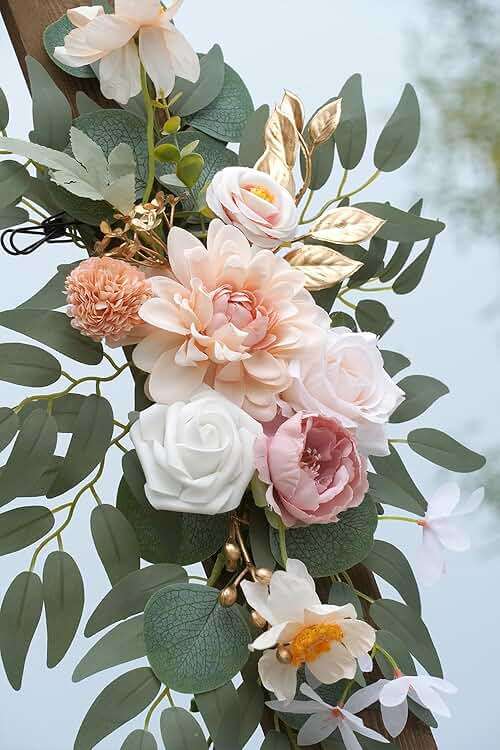 Piklado Faux Flower Swag Set of 2 for Wedding Welcome Signs Floral Swag Wedding Reception Ceremony Signs Decor (Champagne & Pink) - Image 4