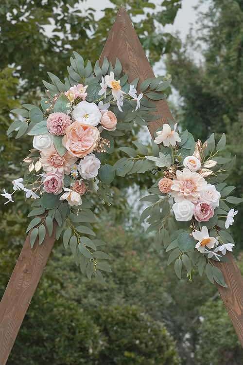 Piklado Faux Flower Swag Set of 2 for Wedding Welcome Signs Floral Swag Wedding Reception Ceremony Signs Decor (Champagne & Pink) - Image 5