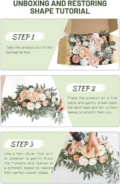 Piklado Faux Flower Swag Set of 2 for Wedding Welcome Signs Floral Swag Wedding Reception Ceremony Signs Decor (Champagne & Pink) - Image 7