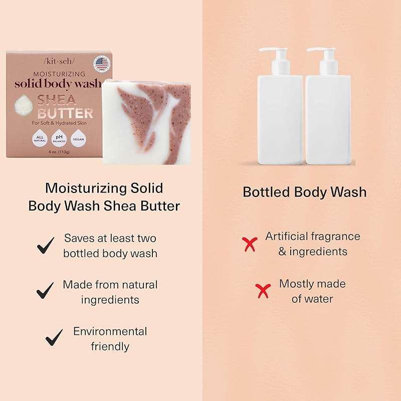 Kitsch Shea Butter Exfoliating Body Wash Bar Soap – Super Hydrating with Plant-Based Exfoliating Body Scrub – Moisturizing Skin Care – Paraben, Silicone & Sulfate-Free, Vegan – Made in USA, 4 oz - Image 5
