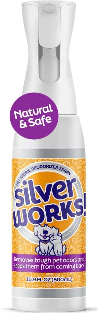 SilverWorks! Pet Odor Eliminator Spray For Home - Safe, Natural, Silver Ion Deodorizer - Cat, Dog Smell And Urine Odor Eliminator For Carpet, Furniture And Litter -16.9oz - Image 1