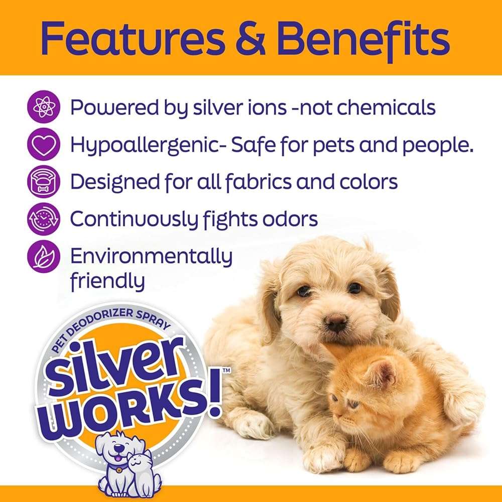 SilverWorks! Pet Odor Eliminator Spray For Home - Safe, Natural, Silver Ion Deodorizer - Cat, Dog Smell And Urine Odor Eliminator For Carpet, Furniture And Litter -16.9oz - Image 3