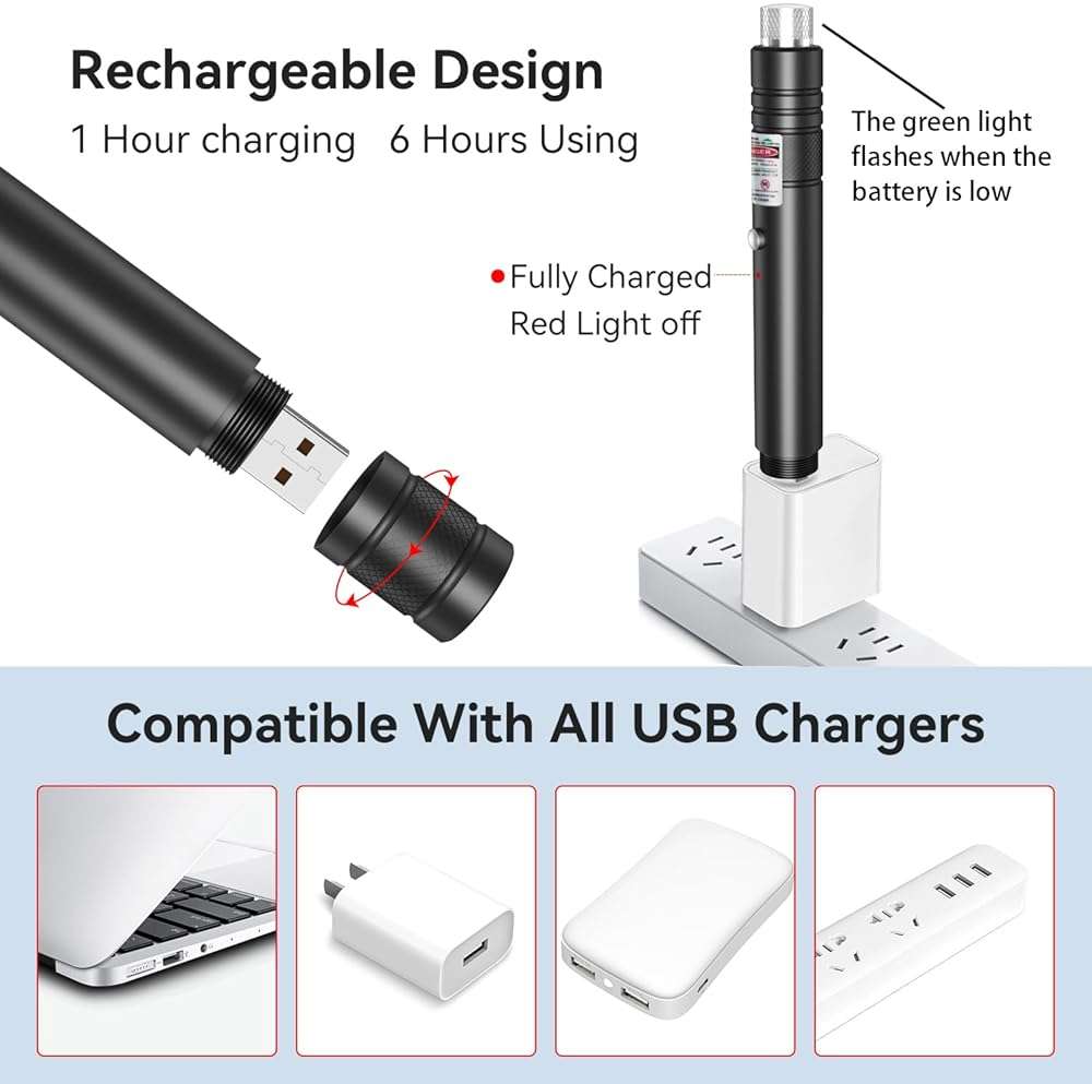 MIPREZT [Professional] Rechargeable Green Laser Pointer High Power Green Beam Laser Light Long Distance Range for TV/LED/LCD Screens Tactical Flashlights Presentation Office/Outdoors/Astronomic [001] - Image 3