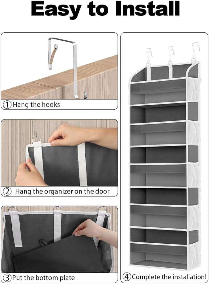 TAHAVICE Over the Door Organizer Storage, College Dorm Essentials for Girls, Hanging Organizer Closet 5 Large & 10 Mesh Pockets, Storage for Dorm Organization, Nursery & Bedroom (Dark Grey) - Image 7