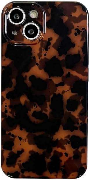 Reezaddin Case Compatible with iPhone 14, Tortoise Shell Amber Brown Leopard Print | Retro Chic Stylish Classic Cute Protective Cover,6.1inch - Image 1