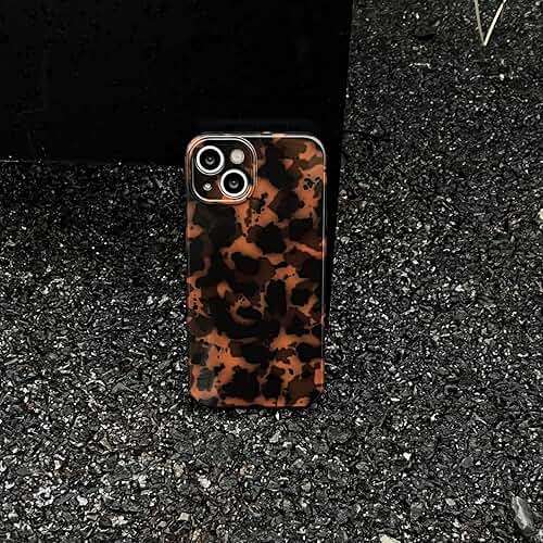 Reezaddin Case Compatible with iPhone 14, Tortoise Shell Amber Brown Leopard Print | Retro Chic Stylish Classic Cute Protective Cover,6.1inch - Image 2