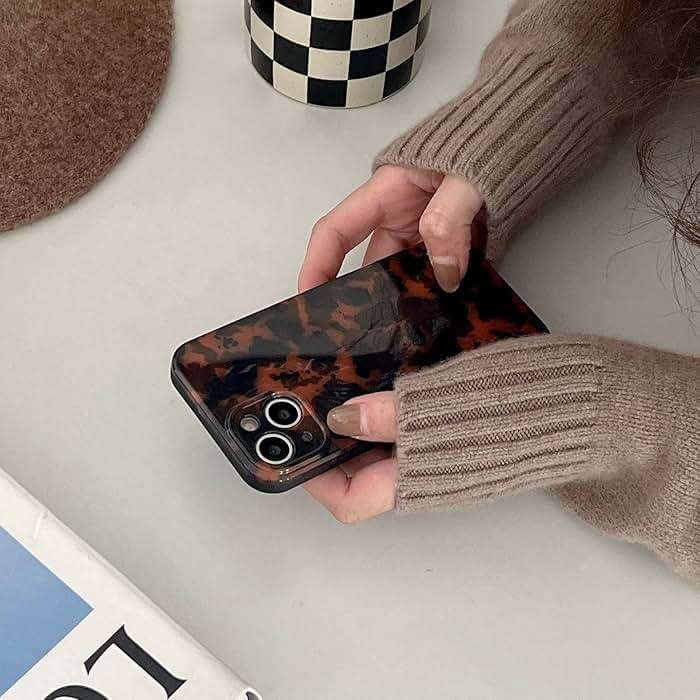 Reezaddin Case Compatible with iPhone 14, Tortoise Shell Amber Brown Leopard Print | Retro Chic Stylish Classic Cute Protective Cover,6.1inch - Image 4