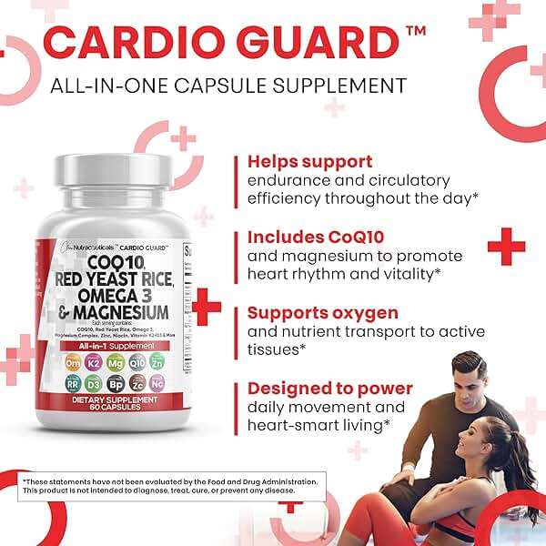 Clean Nutraceuticals COQ10 200mg Red Yeast Rice Omega 3 Magnesium Complex 500mg Niacin Zinc Vitamin K2 D3 - Heart Support Vitamins for Women & Men w/Vitamin B3, Coenzyme Q10-60 Ct - Image 6