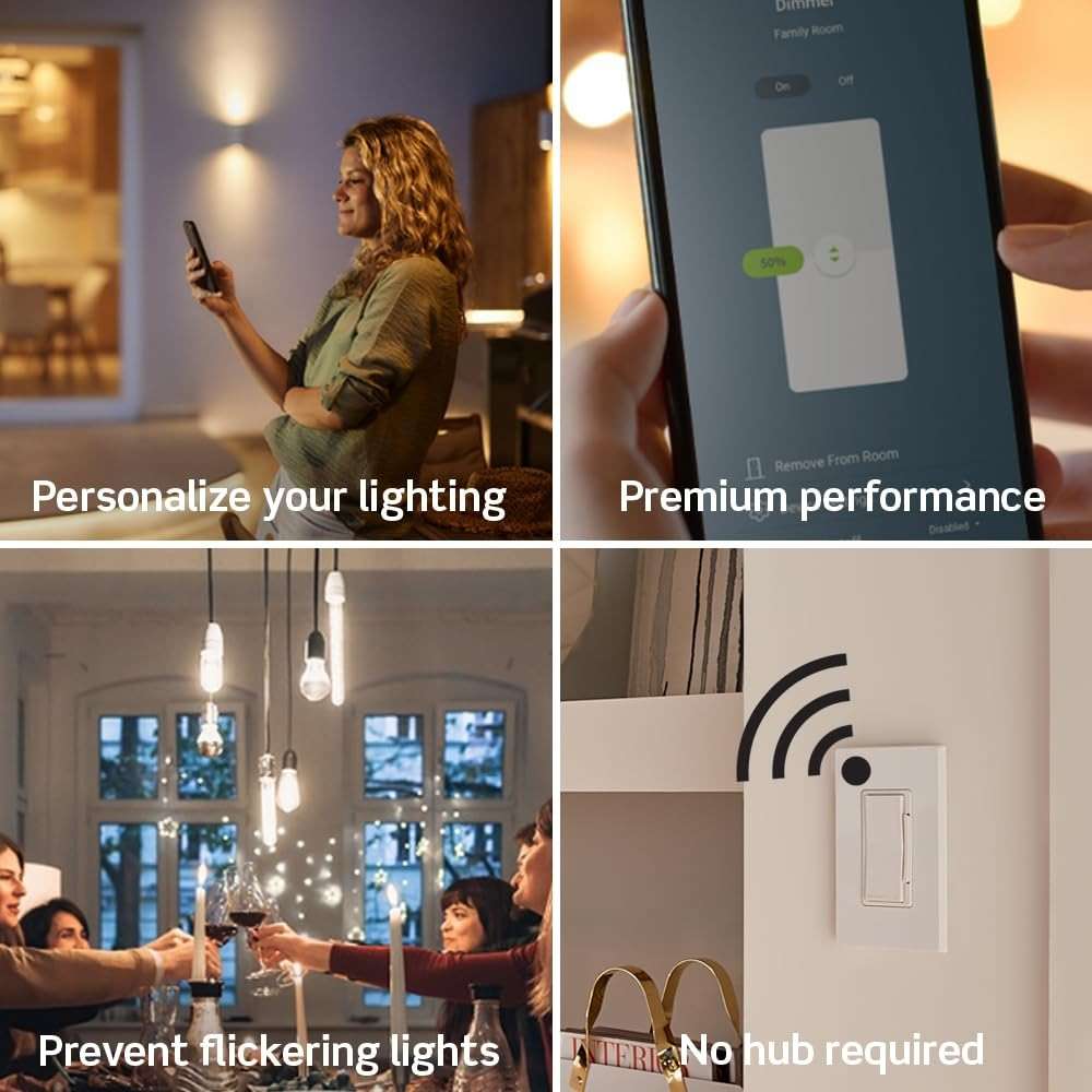 Leviton Decora Smart Dimmer Switch, Wi-Fi 2nd Gen, Neutral Wire Required, Works with Matter, Alexa, Google Assistant, Apple Home/Siri, Wired or Wireless 3-Way, D26HD-1RW, White - Image 3