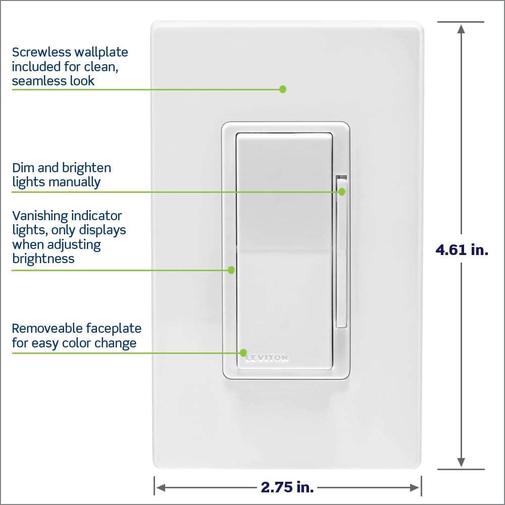 Leviton Decora Smart Dimmer Switch, Wi-Fi 2nd Gen, Neutral Wire Required, Works with Matter, Alexa, Google Assistant, Apple Home/Siri, Wired or Wireless 3-Way, D26HD-1RW, White - Image 5