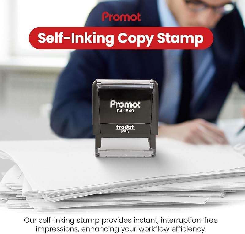 Promot Copy Self Inking Rubber Stamp - Bold Red Impression, Refillable Office Stamp for Invoices, Receipts, Contracts & Forms - Durable Stamper for Accounting, Legal, Notary & Office Use - Image 2
