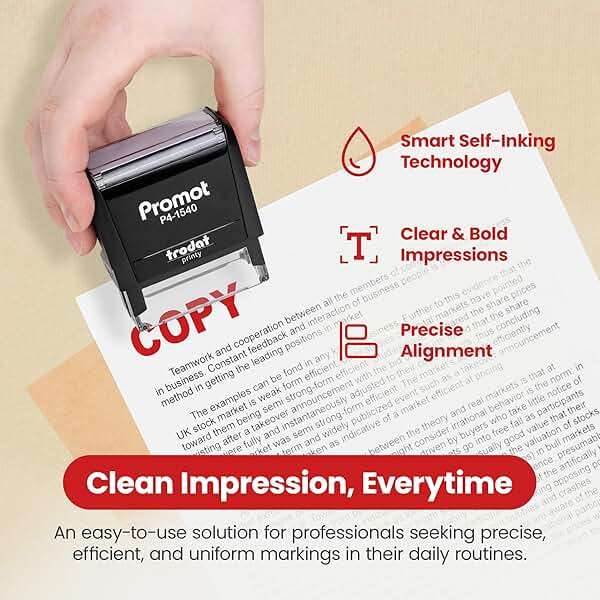 Promot Copy Self Inking Rubber Stamp - Bold Red Impression, Refillable Office Stamp for Invoices, Receipts, Contracts & Forms - Durable Stamper for Accounting, Legal, Notary & Office Use - Image 3
