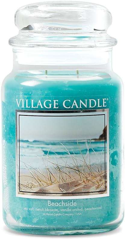 Village Candle Beachside Large Glass Apothecary Jar Scented Candle, 21.25 oz, Light Blue - Image 1