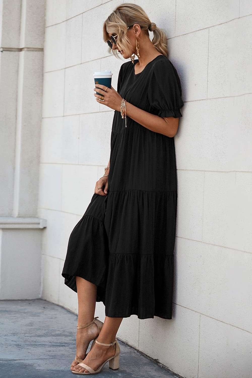 PRETTYGARDEN Summer Dresses for Women 2026 Casual Floral Boho Midi Sun Dress Puff Short Sleeve Flowy Beach Vacation Sundress - Image 5