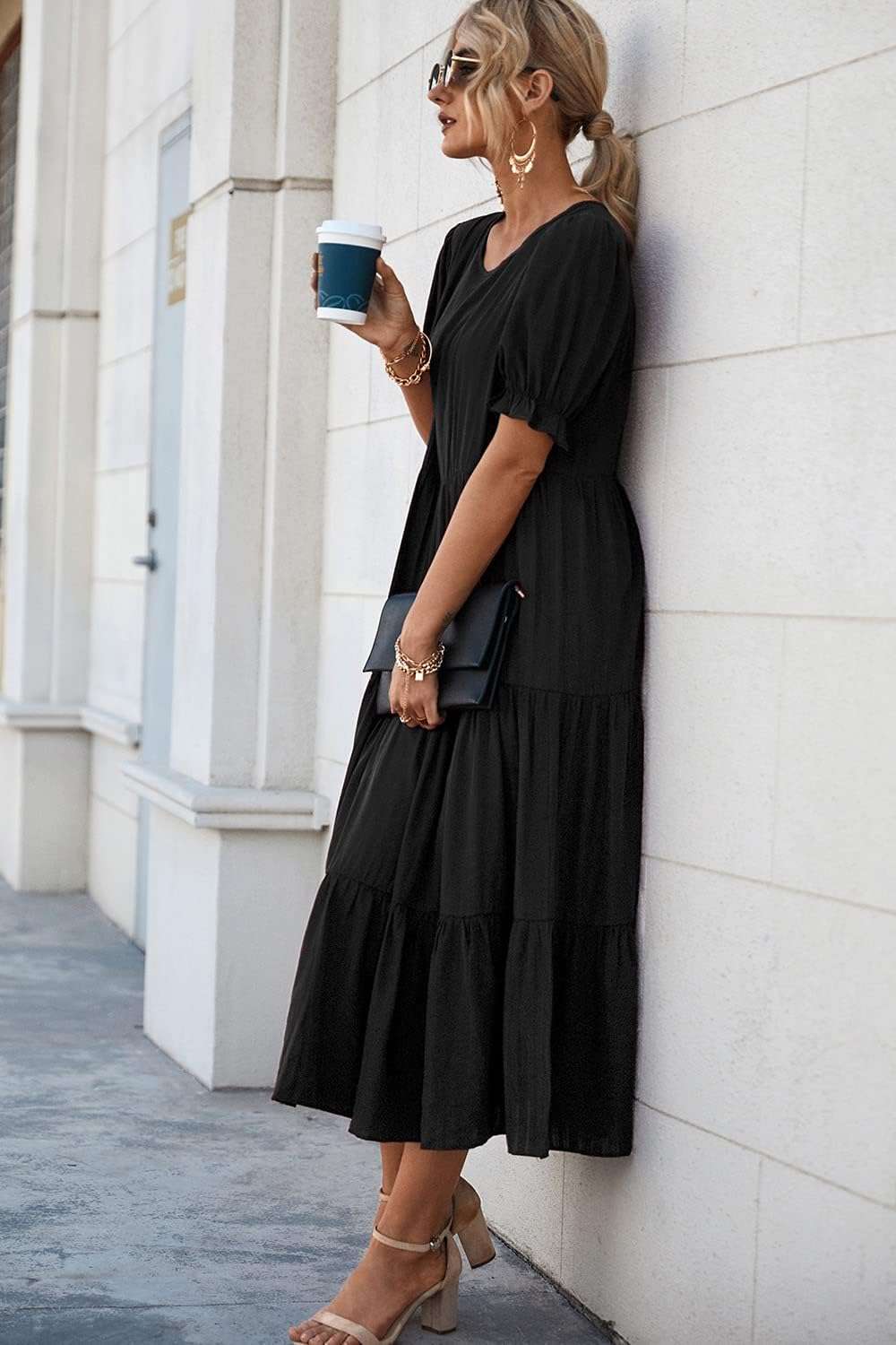PRETTYGARDEN Summer Dresses for Women 2026 Casual Floral Boho Midi Sun Dress Puff Short Sleeve Flowy Beach Vacation Sundress - Image 6